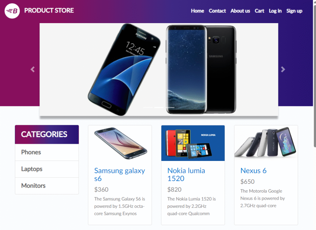Automation Demo site Demoblaze
